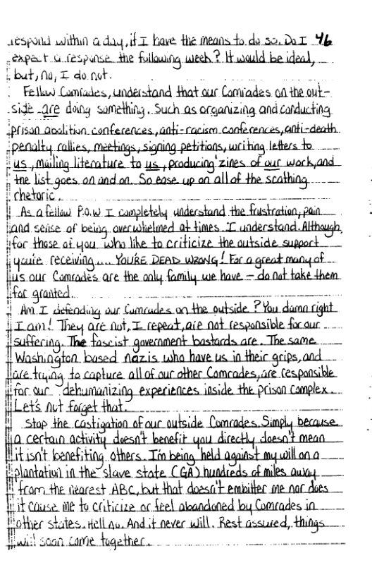 agspond within aday, § T bave e Meansto do so. DT b ceapat uiespuse. dne fullawng weeh? wadd be ideal, Lbut, Ny, T do et | Fellad Canfades, understand dnat aur Camiades o i k- side ace dony someting . Such as afganizing and carducking iprisan Goaltion_ confecerces. ank-caciscn m@m_fiaflh pm‘lq mfl.u,.m::baga,.sgamgmm leters fo Am% T deendi g our mmmmwmw .Lmn’ ‘u’m1 fllr.flu( Lm,mummmw ?[mli‘u Thesame. . uasmgmhas‘d fazis wha have us in Hheic geips,and ,mh‘_aj 1o captuce. all of auc other Comcades, are (esponsible. ifac Qur mm@exaummmlafl;pmm fiLets nct o e faarest ABC, e ok dos’t emsiter e nar s if cause e fo crikicize oc Seel aloandaned by Gomrades in. i Ruu’ shates. dell aw. And ik nevec will, Btstnmd, {mfls - Douict zaan Came. fugethec. . R